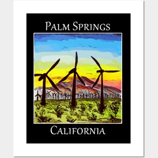 Windmills in silhouette as seen in Palm Springs California Posters and Art